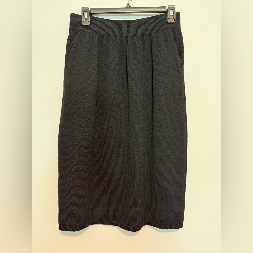 St John Separates Knit Skirt Womens 6 Black -Pockets-Elastic Waist-
